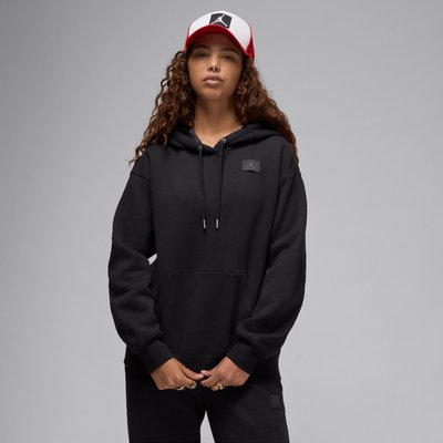 Nike Jordan Flight Fleece Women's Satin-Lined Pullover Hoodie Black/Dark Smoke Grey